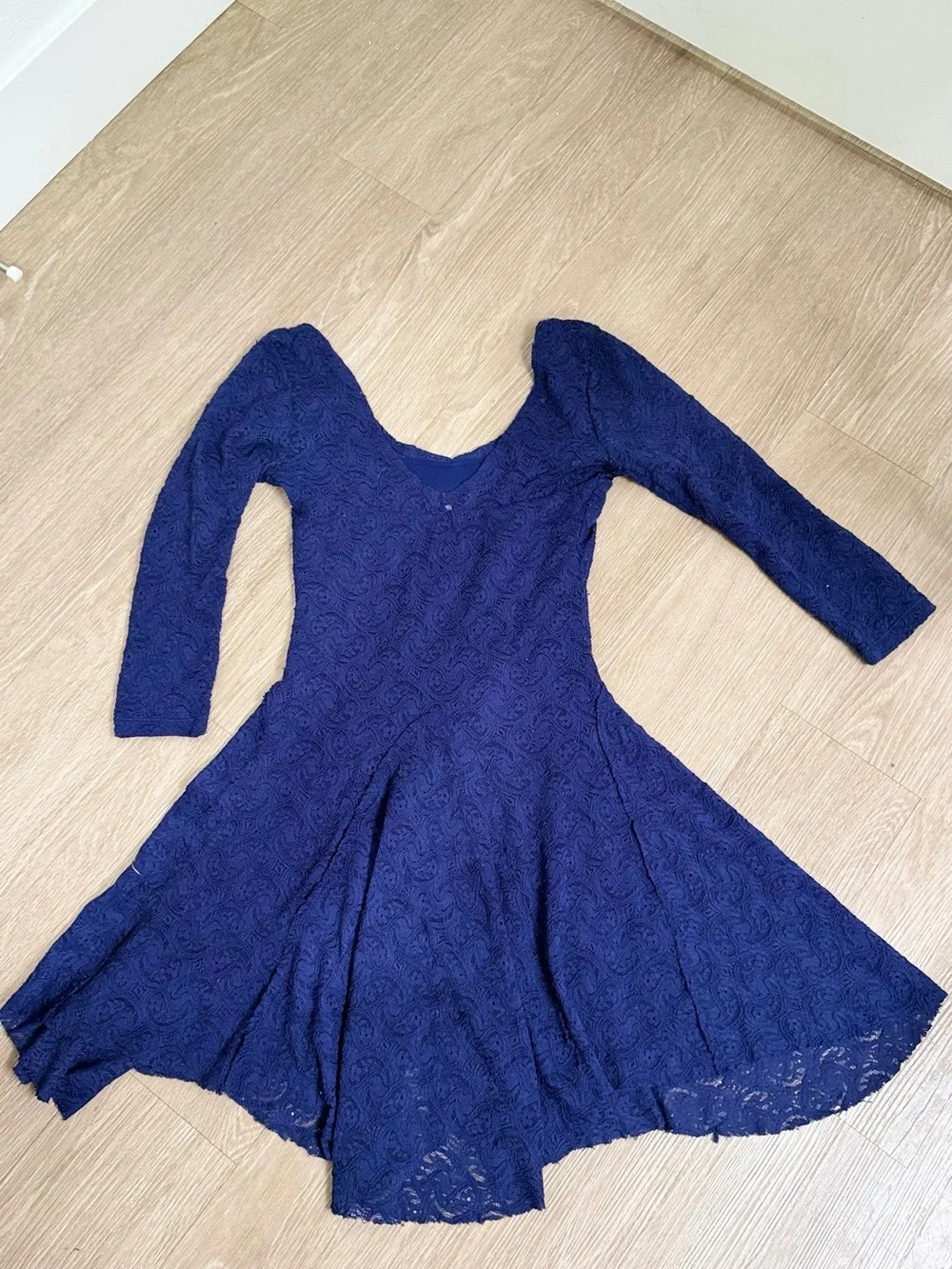 Free People Navy Lace Fit-and-Flare Long Sleeve Dress